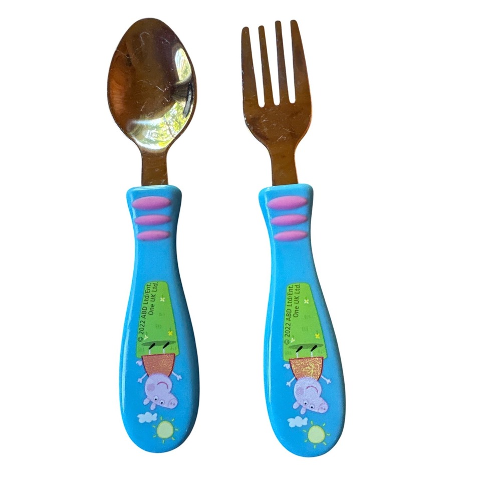 Zak Designs Peppa Pig Toddler Spoon and Fork Set Stainless Steel Blue Pink 2022